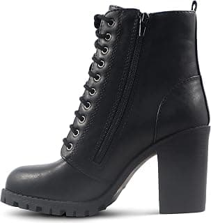 Manila Women's Combat Boots Round Toe Chunky Block Heels Lace Up Side Zippers Ankle Booties for Women