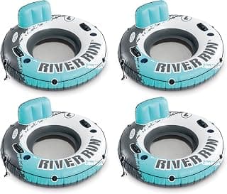 Intex Red River Run 1 Fire Edition Sport Lounge 4 pack, Inflatable Water Float, 53" Diameter