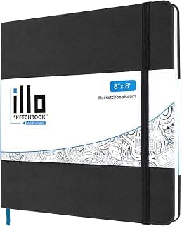 illo Sketchbook, Large, Square, Sketch Book, Premium, 180 GSM Paper, (8x8), Hardcover Notebook, Lay Flat, Smooth Paper, Thick Paper, Elastic Enclosure and Ribbon Marker, Mixed Media