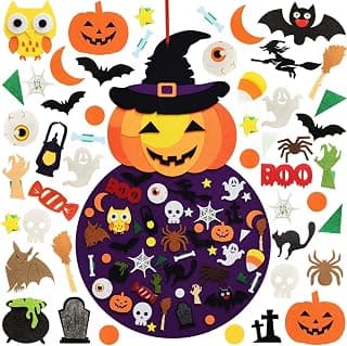 THAWAY DIY Halloween Felt Pumpkin Witch Hanging Decor for Kids Felt Crafts and Kits Adhesive Ornaments Halloween Party Favor Decorations Indoors Outdoors (2.8FT)