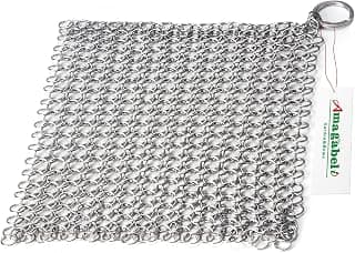 Amagabeli 8"x6" Stainless Steel Cast Iron Cleaner 316L Chainmail Scrubber for Cast Iron Pan Pre-Seasoned Pan Dutch Ovens Waffle Iron Pans Scraper Cast Iron Grill Scraper Skillet Scraper