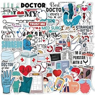 Doctor Stickers, 50pcs Waterproof Aesthetic Decal Vinyl Medical Equipment Stickers for Laptops Water Bottle Guitar, Stickers for Kids, Girls, Teens, Women (I love doctor)