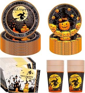 Halloween Plates Party Supplies Suit Disposable Halloween Plates and Napkins Pumpkin Decoration for Festive Celebrations Family Dinners Birthday Parties Etc
