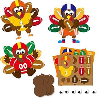 BeYumi 24 Sets Thanksgiving Foam Football Turkey Craft Kit DIY Give Thanks Rugby Turkey Handing Ornaments Decorations Fall Autumn Make A Turkey Craft for Kids Home School Classroom Party Activities