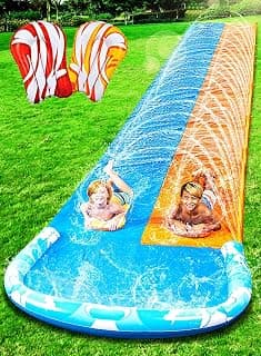 JOYIN 22.5ft Slip Slide and 2 Bodyboards, Lawn Water Slides Slip N Waterslides Summer Water Toy with Build in Sprinkler for Backyard Outdoor Water Fun for Kids Adults