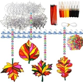 24 Sets Fall Leaf Suncatchers Craft Kits DIY Window Autumn Crafts Paint Art Fall Activities Maple Leaf Sun Catchers for Kids Classroom Thanksgiving Halloween Harvest Party Project Activity