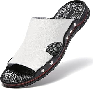 Men's Summer Leather Slide Sandals Open Toe Beach Slippers Shoes