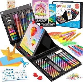 Art Kit, 272 Pack Art Set Drawing Kit for Kids Girls Boys, Deluxe Gift Art Supplies with Trifold Easel, Origami Paper, Coloring Pad, Sketch Pad, Pastels, Crayons, Pencils, Watercolors (Black)