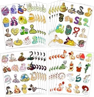 Snake Temporary Tattoo Stickers for Kids Cute Cartoon Animal Birthday Party Favors Stickers Decorations Supplies for Boys Girls Gifts Classroom School Prizes Rewards 20 Sheet