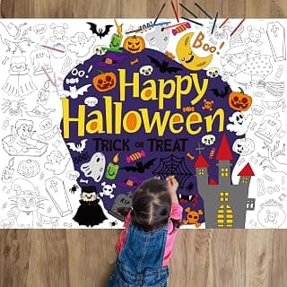 Halloween Coloring Books for Kids Giant Coloring Poster Halloween Large Coloring Tablecloth Huge Halloween Table Cover for Boys Girls Classroom Home Birthday Party Supplies Favor 31.4 x 43.3 Inch