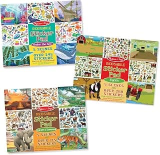 Melissa & Doug Reusable Sticker Pad Bundle - Jungle, Farm & Under the Sea | Art Activities For Kids, Restickable Stickers, Arts And Crafts For Kids Ages 3+