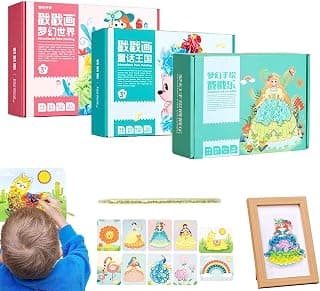 Poke Art DIY Toys, Childhood Infinite Dream Hand-Painted, Creative Puzzle Puncture Painting, 3D DIY Cartoon Poke Fun Children's Painting, Princess Dress-Up with Watercolor Painting (A+B+C)