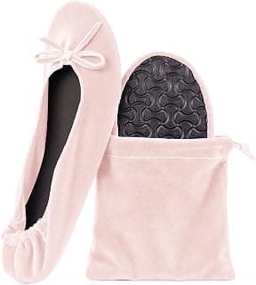 Women’s Velvet Foldable Ballet Flats Slip On Travel Purse Shoes with Carrying Pouch