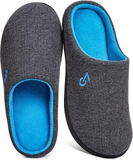 Men's Two-Tone Memory Foam House Slippers w/Indoor Outdoor Durable Rubber Sole