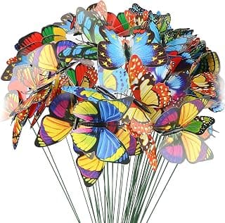 VGoodall Butterfly Stakes 50pcs 9cm Garden Butterfly Ornaments Waterproof Butterfly Decorations for Indoor/Outdoor Yard Patio Plant Pot Flower Bed Home Decoration