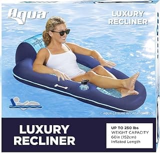 Aqua Luxury Water Lounge, X-Large, Inflatable Pool Float with Headrest, Backrest & Footrest, Navy/Light Blue