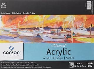 Canson Artist Series Acrylic Paper, Foldover Pad, 12x16 inches, 10 Sheets (185lb/400g) - Artist Paper for Adults and Students