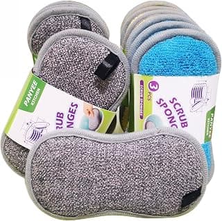 Durable Scrub Scouring Sponge Pad,Non-Scratch Microfiber Sponges Along with Heavy Duty Scrubber for Kitchen Dishes and Pots Cleaning-12Pack