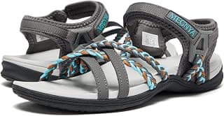 Hiking Sandals for Women, Colorful Handmade Strap Sandals with Hook and Loop, Soft Flexible Summer Outside Sandals for Camping River