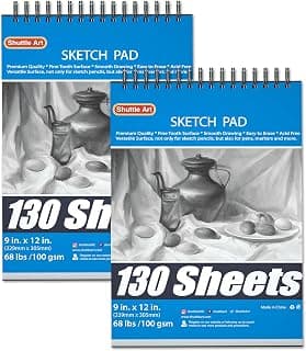Shuttle Art 9" x 12" Sketch Pad, 260 Sheets (68lb/100gsm) Drawing Pad, Pack of 2, 130 Sheets Each, Spiral Bound Sketch Book, Durable Acid-Free Drawing Paper, Great Sketch Pad for Kids, Teens & Adults