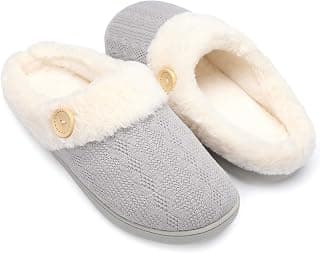 Womens Slipper Warm Comfy Memory Foam House Slippers Knitted Shoes Faux Fur Lined Anti-Skid Rubber Sole Bedroom Cozy Indoor Outdoor Slippers