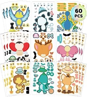 Sinceroduct Make a Face Stickers for Kids - 60 PCS Kids Sticker Sheets with 20 Animals. Halloween Pumpkin Face Decoration and Treat, Party Favors, Gift of Festival, Rewards, Art Craft.