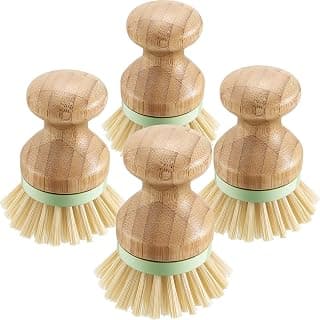 4 Pieces Bamboo Mini Scrub Brush Coconut Bristles Pot Brushes Dish Scrubber for Cast Iron Skillet, Kitchen Sink, Bathroom, Household Cleaning (Green)