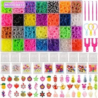 MUDO NEST Loom Bracelet Kit, 11,860+ Rubber Bands Refill Loom Set, 28 Colors Loom Bracelet Making Kits with 500 Clips, 210+ Beads, 32 Charms all-in an Organizer Case Great DIY Gift for Kids Girls Boys