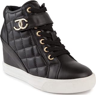 Women's Platform Wedge Sneakers with Metallic Logo Accent - Fashion Lace-up Wedge Sneakers for Women - High-Top Sneakers Shoes-Journey