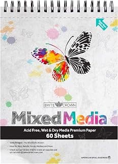 Brite Crown Mixed Media Sketch Pad – 9 x 12 Sketch book (60 Sheets) Perforated Sketchbook Art Paper for Pencils, Markers, Paints, Watercolours, Pastels, Charcoal 120lb (200gsm) Acid Free Drawing Paper