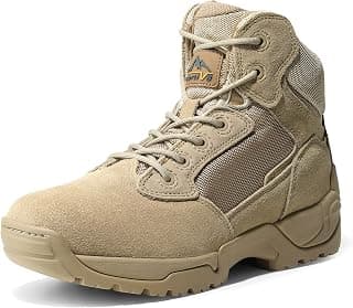 Men's Military Tactical Work Boots Side Zipper Lightweight Hiking Motorcycle Combat Boots Sand Size 10.5 M US Alloy