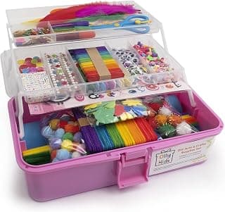 Olly Kids Arts and Crafts Supplies for Kids Girls 4 5 6 7 8 9 10 11 & 12- Ultimate Crafting Supply Set in Portable 3 Layered Plastic Art Box