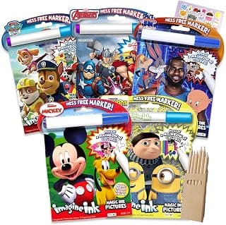 Imagine Ink Assortment Boys Bundle of 5 Coloring Book Featuring Favorite Cartoon Characters Mess Free Invisible Ink Pens