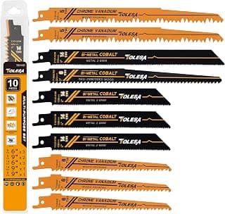 TOLESA 10 Pieces Reciprocating Saw Blades for Wood Pruning PVC Cutting Bi-metal Reciprocating Saw Blades for Heavy Metal Cutting, Metal Pipe Sheet Metal Rebar Sawzall Blades for Window Door Demolition