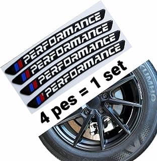 QC 4 Pcs Universal M Performance 3D Wheel Hub Stickers Decorative Logo Badge Exterior Car Accessories Aluminum Alloy (Black)