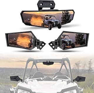 SAUTVS Center Convex Rearview Mirror and Adjustable Folding Side Rear View Mirrors Kit for Polaris RZR Trail S 900 Sport/Trail S 1000 Premium/Trail S 1000 Ultimate 2021-2023 Accessories