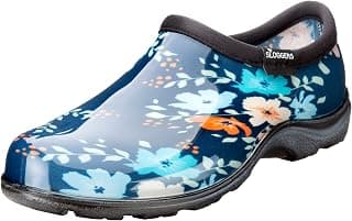 Sloggers Waterproof Garden Shoe for Women – Outdoor Slip-On Rain and Garden Clogs with Premium Comfort Support Insole (Floral Fun Blue), (Size 8)