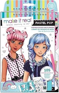 Make It Real: Fashion Design Sketchbook: Pastel Pop! - Includes 105 Stickers & Stencils, Draw Sketch & Create, Fashion Coloring Book, Tweens & Girls, Kids Ages 6+