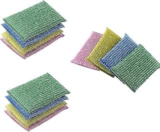 Miao Jie Scouring Pad - 3 Packs 12 Counts Scrubbing Sponges - Double Side Metallic Surface Scrubber for Kitchen and Bathroom Cleaning Dish Sponge for Dishes Pots Pans Utensils, in Assorted Color