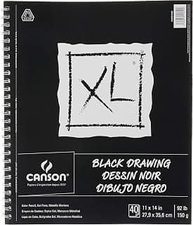 Canson XL Series Drawing Paper, Black, Wirebound Pad, 11x14 inches, 40 Sheets (92lb/150g) - Artist Paper for Adults and Students - Colored Pencil, Ink, Pastel, Marker