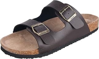 Men's Arizona 2-Strap PU Leather Platform Sandals, Slid-on Cork Footbed Sandals with Double Metal Adjustable Buckles, Causal Style