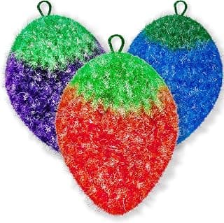 Fun Dish Scrubber by Dish Scrubbie (3PK Mix) - Fruit Shaped Kitchen Sponge Washing Dishes - Reusable Sponges for Scrubbing, Cleaning, Dishwashing - No Odor Sponges Kitchen Scrubbers