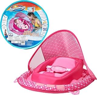 SwimWays Infant Baby Spring Float with Adjustable Sun Canopy - Pink Flower