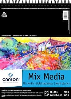 Canson Artist Series Mix Media Paper Pad for Wet or Dry Media, Dual Surface with Fine and Medium Textures, 138 Pound, 11 x 14 Inch, 20 Sheets