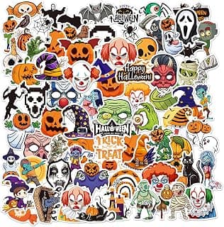 50 Pcs Stickers for Kids, Halloween Stickers, Horror Movie Stickers, Cute Cat Pumpkin Witch Bat Stickers for Teens Girls Water Bottle Candy Bag Skateboard