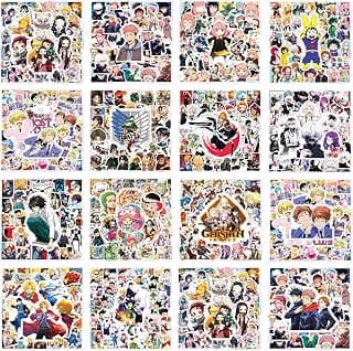 640Pcs Anime Stickers Mixed Pack, Vinyl Waterproof Anime Stickers for Water Bottles Skateboard Laptop Guitar Luggage Cars, 16 Classic Anime Theme Stickers for Adults Teens Kids