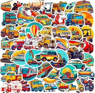 Construction Vehicles Stickers 50 Pcs, Transport Truck Digger Engineering Car Plane Train Vinyl Decal, Waterproof Sticker Pack for Kid, Boy, Girl, Toddler, Reward, Water Bottle, Laptop, Party Supplies