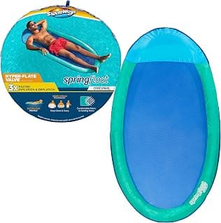 Swim Ways Spring Float Recliner 6060700 Water Buoyant Summertime Relaxation Comfort Lounge Seat for Pool Lake Beach Pond River Island, Aqua Blue, 69" L x 35" W x 5.5" H
