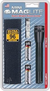 Maglite Mini Incandescent 2-Cell AA Flashlight with Holster, Black