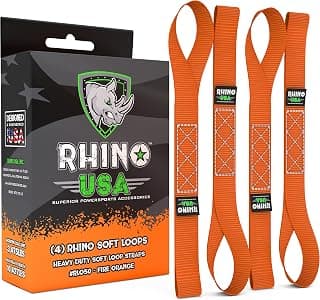 Rhino USA Soft Loop Motorcycle Tie-Down Straps (4PK) - 10,427lb Max Break Strength 1.7" x 17" Heavy-Duty Tie Downs for use w/Ratchet Strap